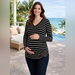 NEW Maternity Black and White Stripe Long Sleeve Tee